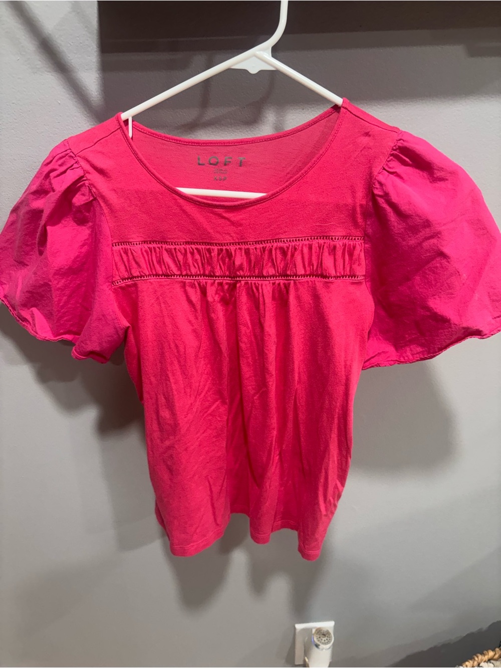 LOFT Bright Pink Puff Sleeve Cotton Tee